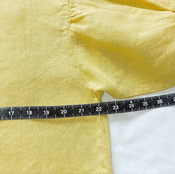 Bellambia Linen Peasant Top Small Yellow Airy Puff Balloon Sleeves Elastic Cuffs - Picture 4 of 7